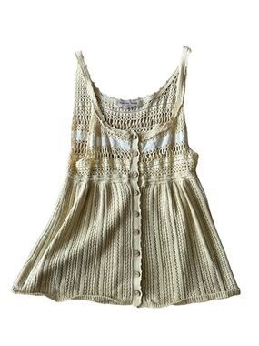 VTG Thursday Island Pastel Yellow and Cream Crochet Button-Front Tank Top